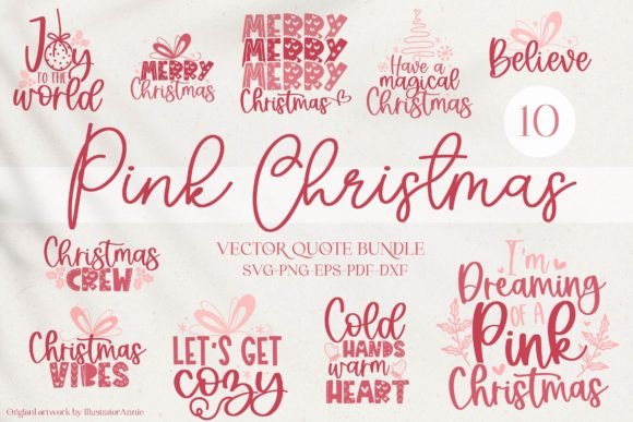 Pink Christmas SVG Quote Bundle